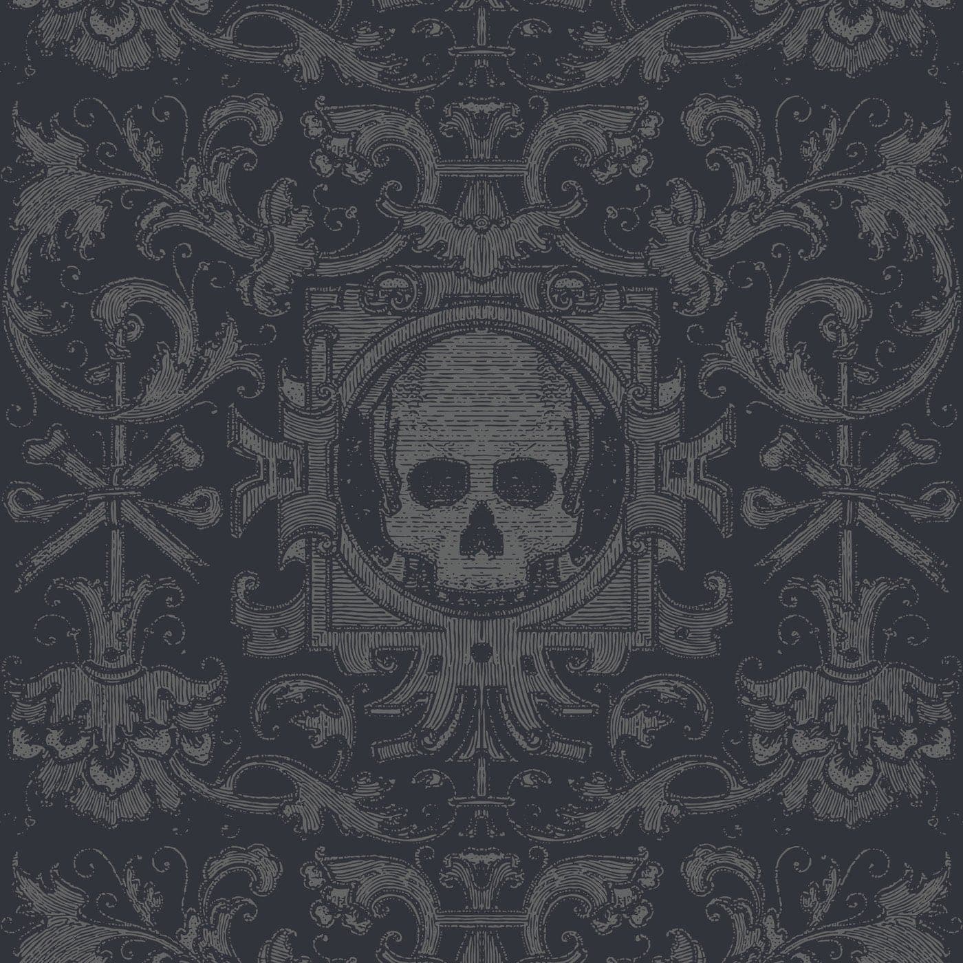 Skull Box Black Wallpaper-Mitchell Black-MITCHB-WC345-2-PM-10-Wall DecorPatterns Black-Premium Matte Paper-1-France and Son