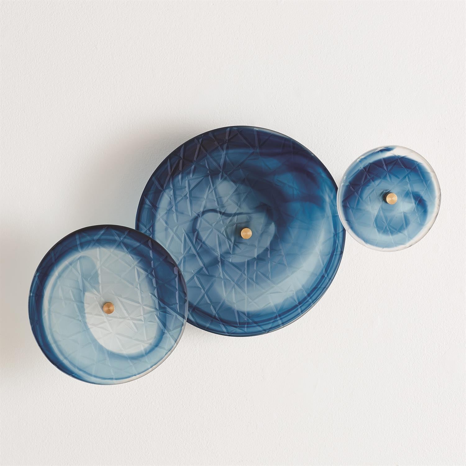 S/3 Crosshatched Wall Discs - (Set of 3 )-Global Views-GVSA-8.82600-Wall DecorBlue Swirl-3-France and Son