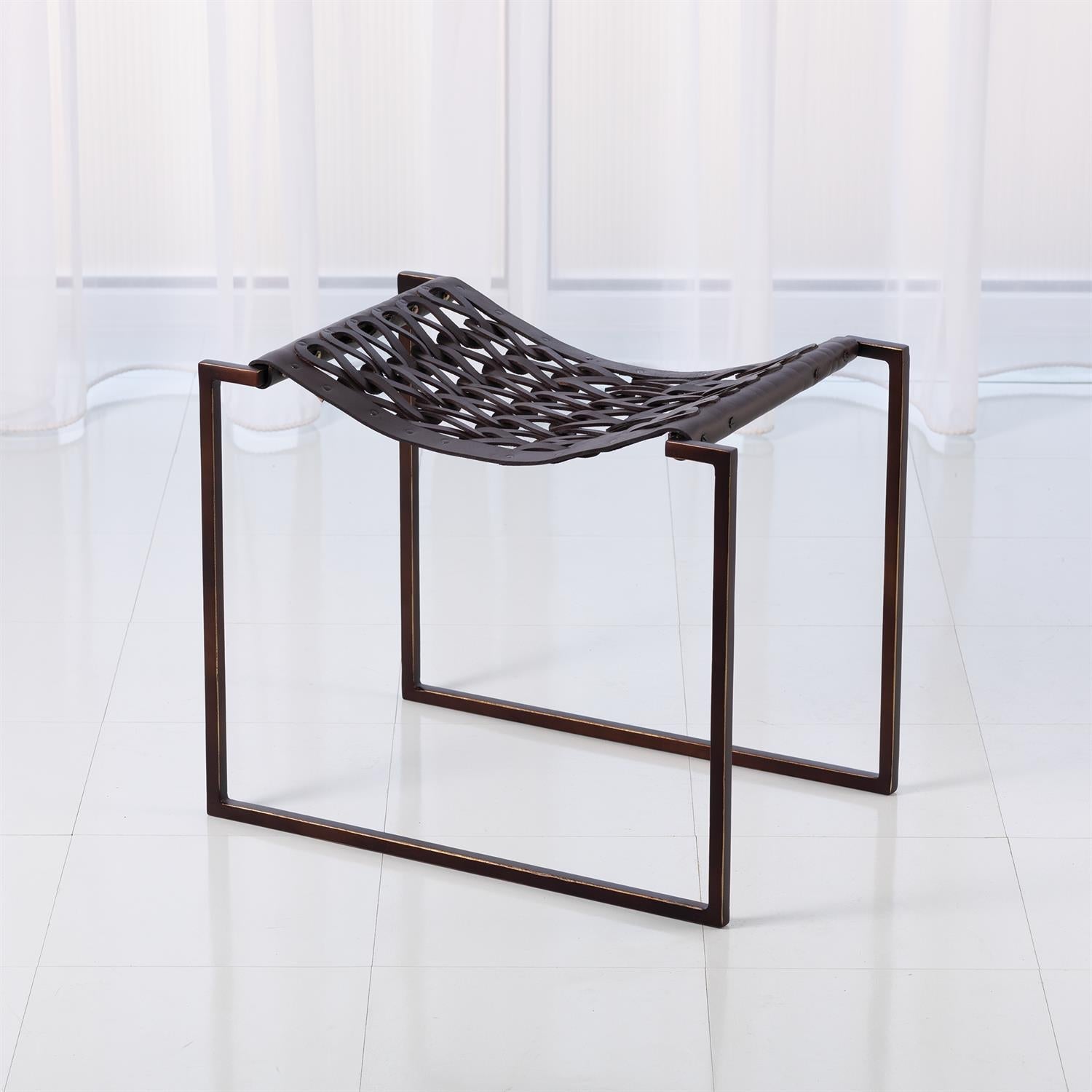 Knit Pearl Stool-Global Views-GVSA-JG9.90003-Stools & OttomansBronze - Dark Brown Leather-2-France and Son