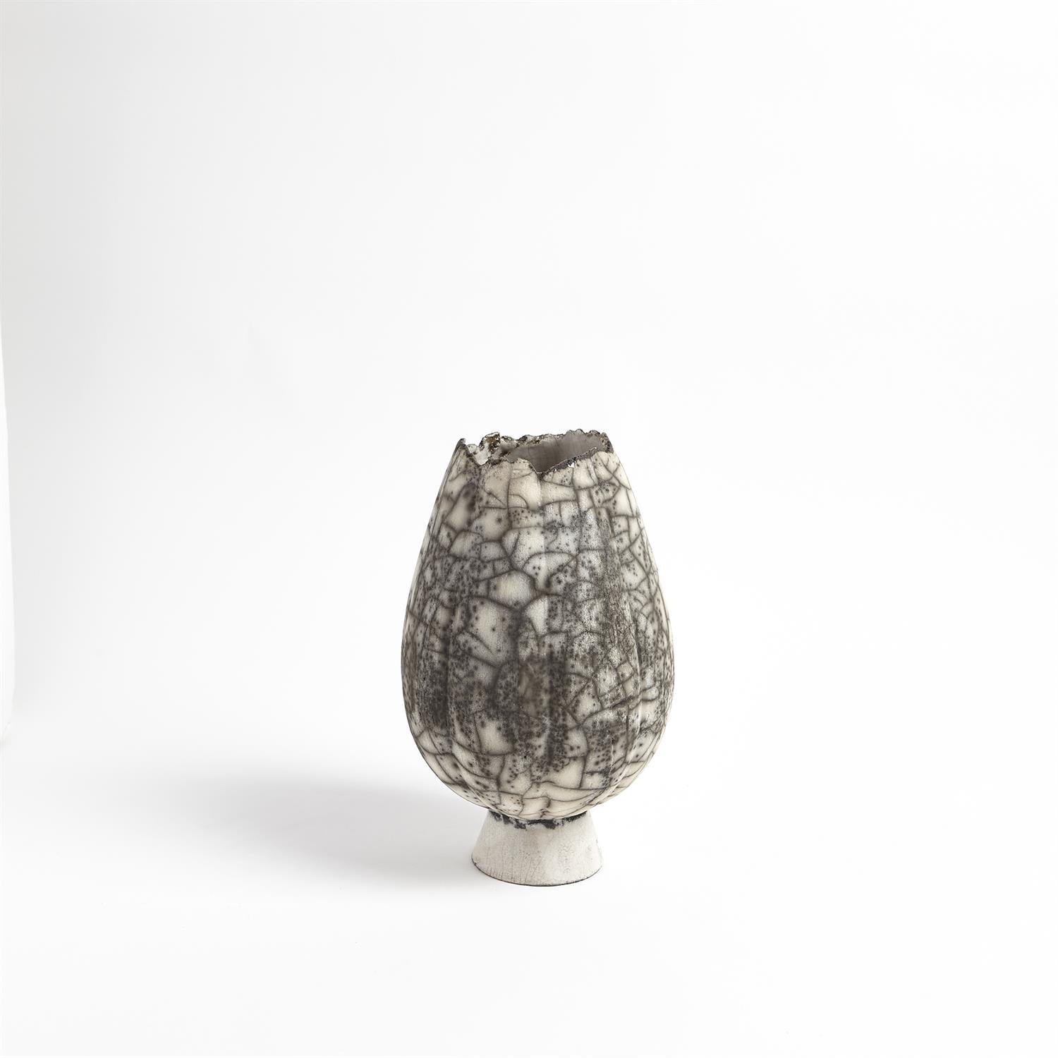 Crackled Footed Black Raku-Global Views-GVSA-7.10395-DecorVase/ Small-3-France and Son