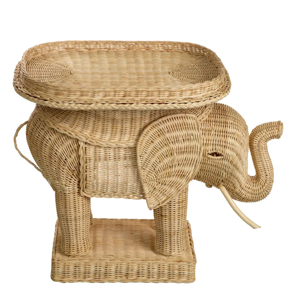 Side Table Elephant Natural Rattan, shown in natural beige and tan with rattan and wicker.
