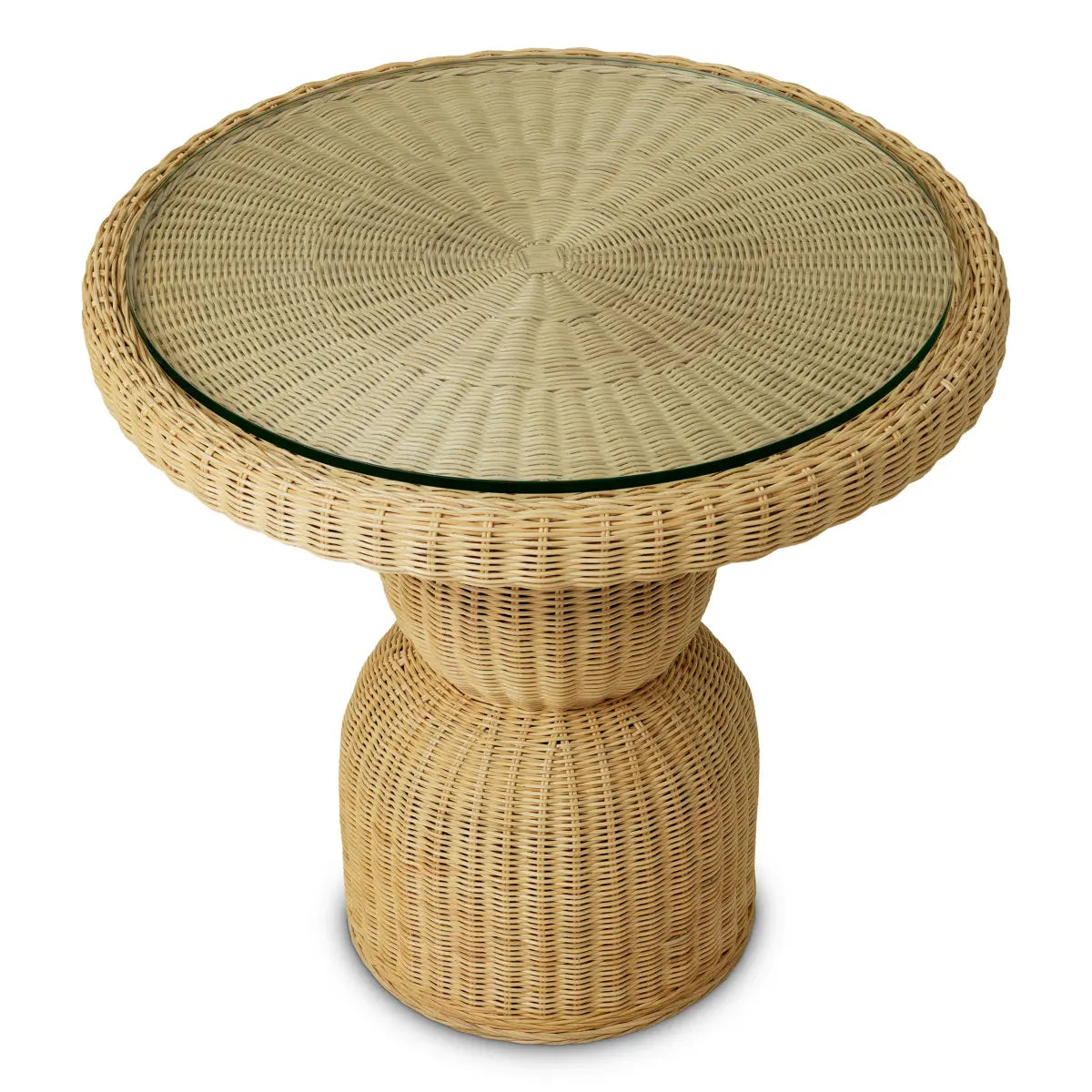 Additional view of Dining Table Tiago Round Natural Rattan Incl Glass Top in natural tan and beige.