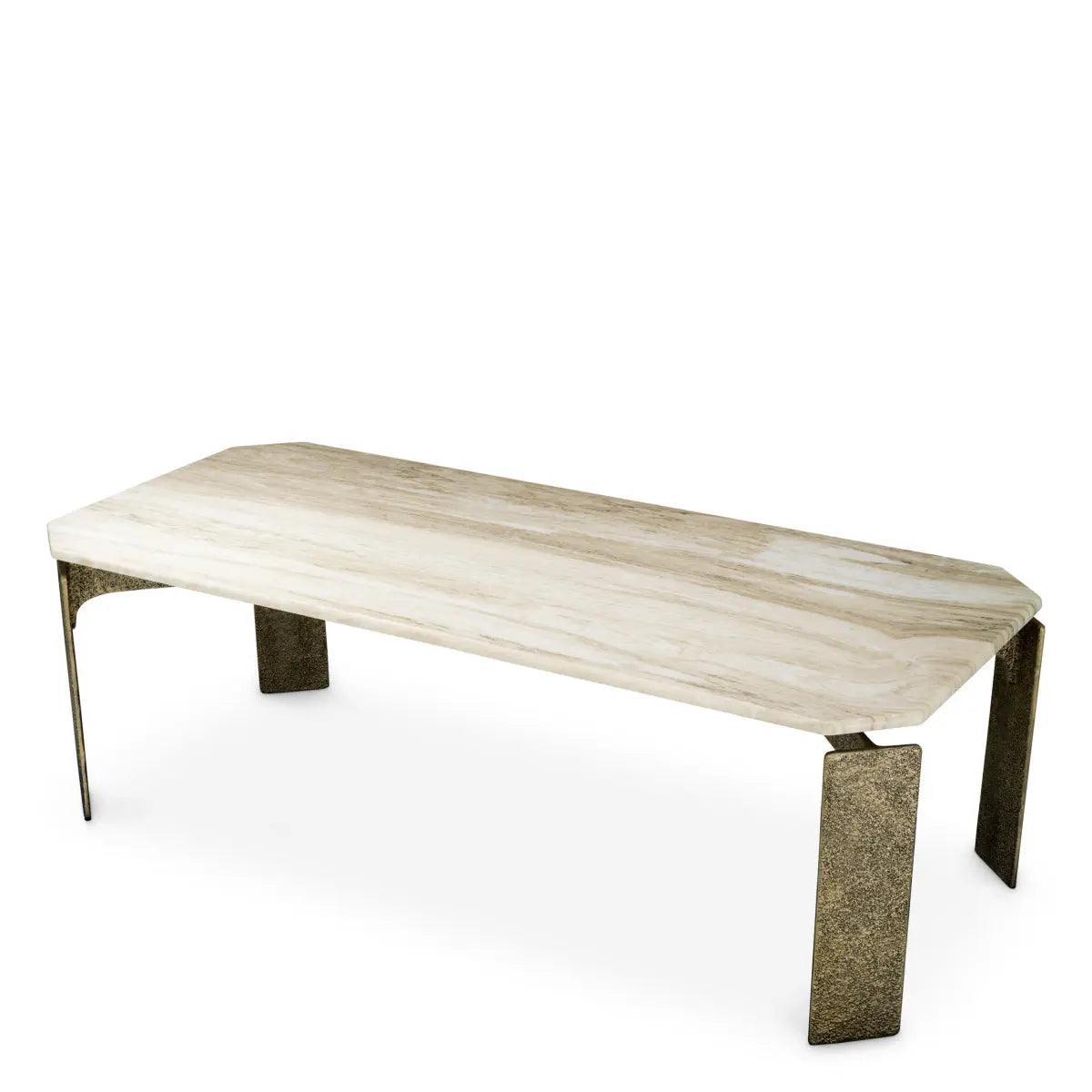 Additional view of Dining Table Bodega Rectangular Antique Brass Finish in cream and beige.