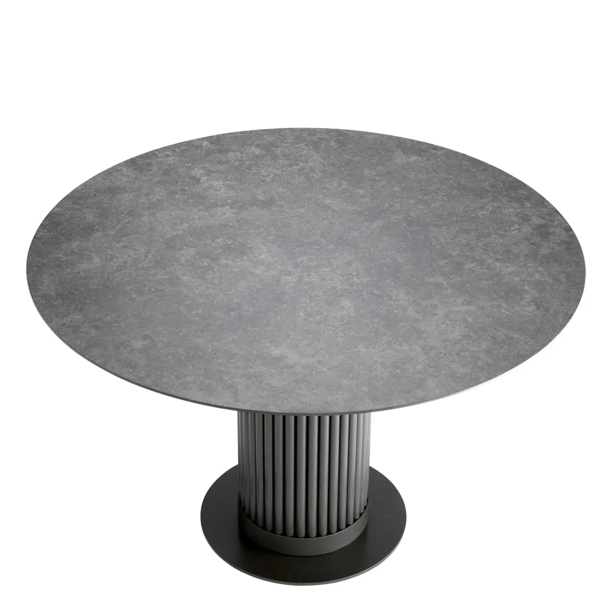 Additional view of Outdoor Dining Table Volterra Round Bronze Finish Grey Ceramic in grey and charcoal.