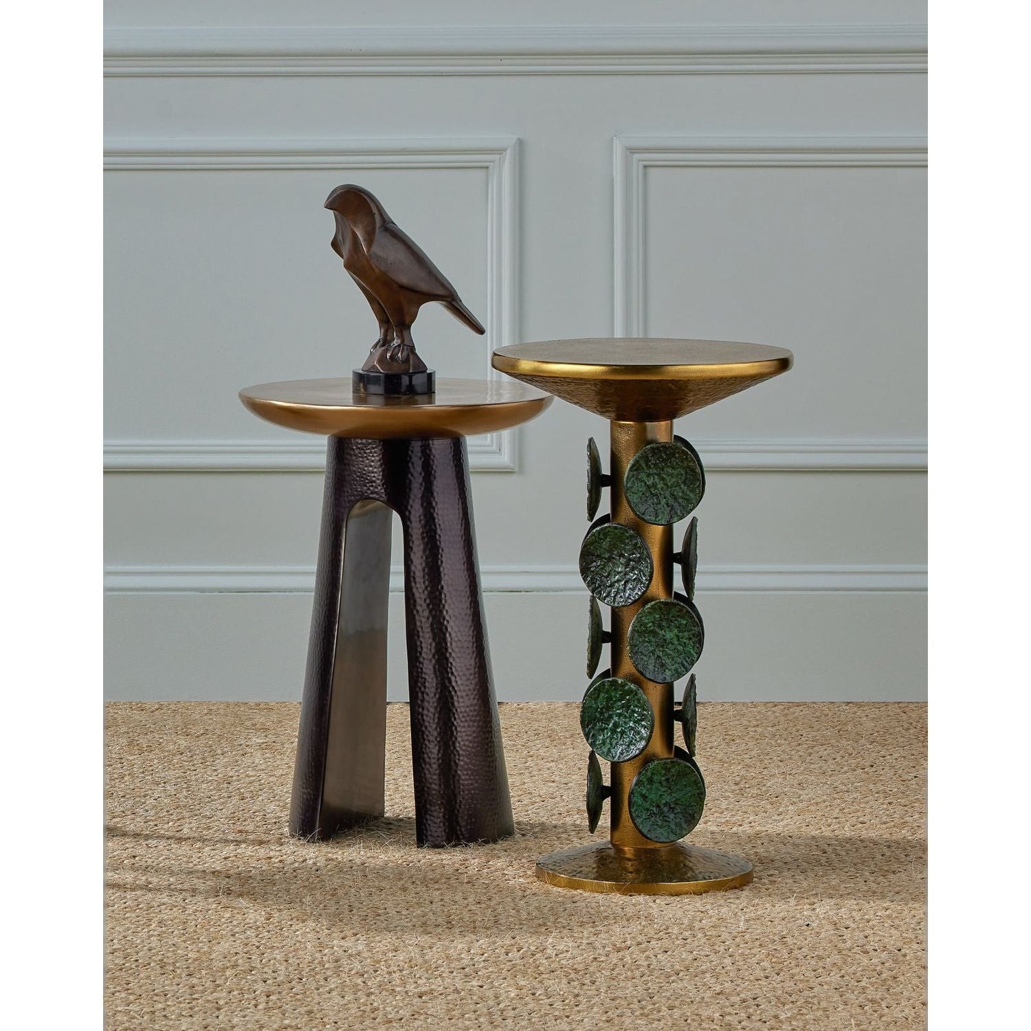 Alternate view of Nasturtium Accent Table, featuring hammered finish, brass, cast metal, and fixed pedestal base.