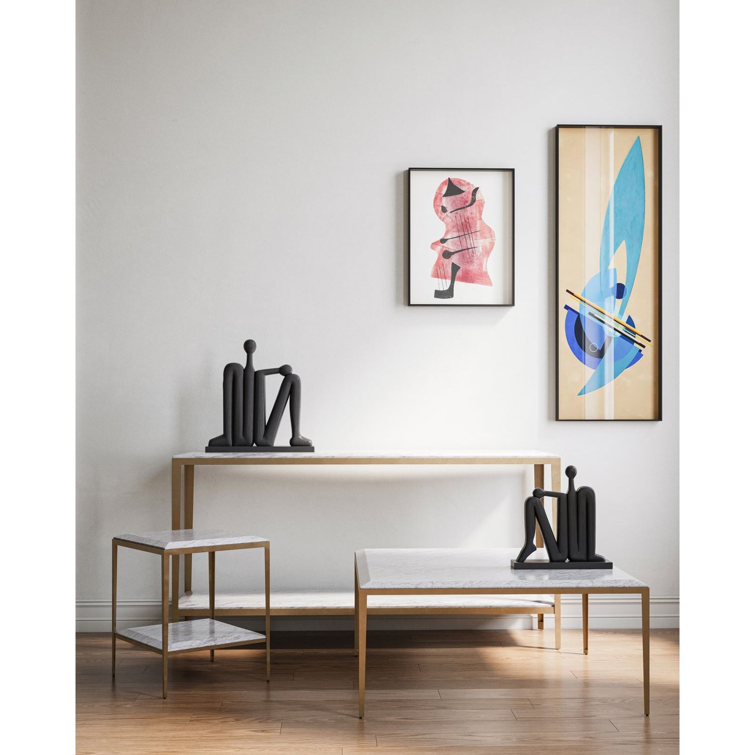Alternate view of Oblique Marble Cocktail Table, featuring polished stone finish, marble, metal, and fixed four-leg base.