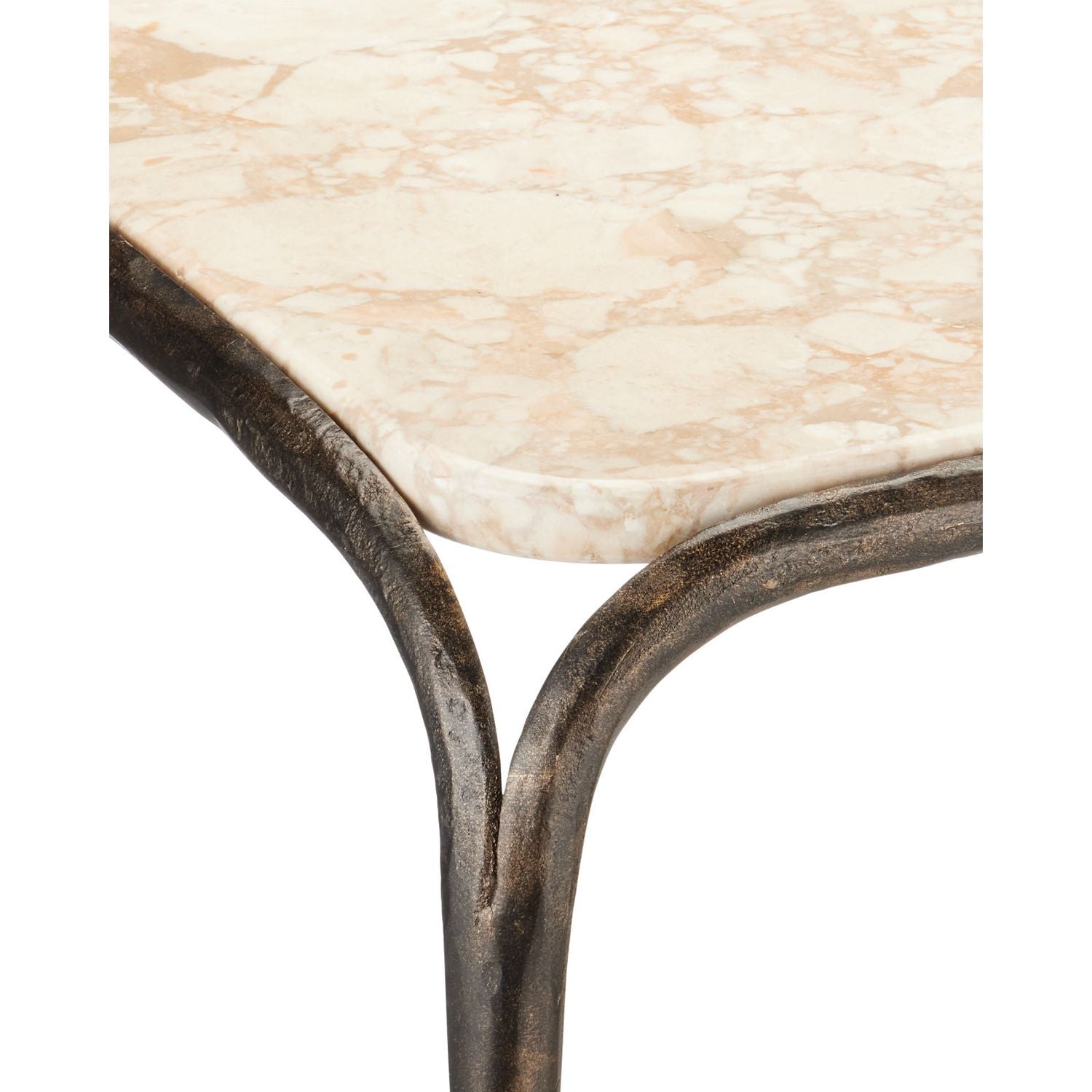 Additional view of Crema Side Table in creamy beige and dark bronze, featuring polished stone finish and fixed four-leg base.