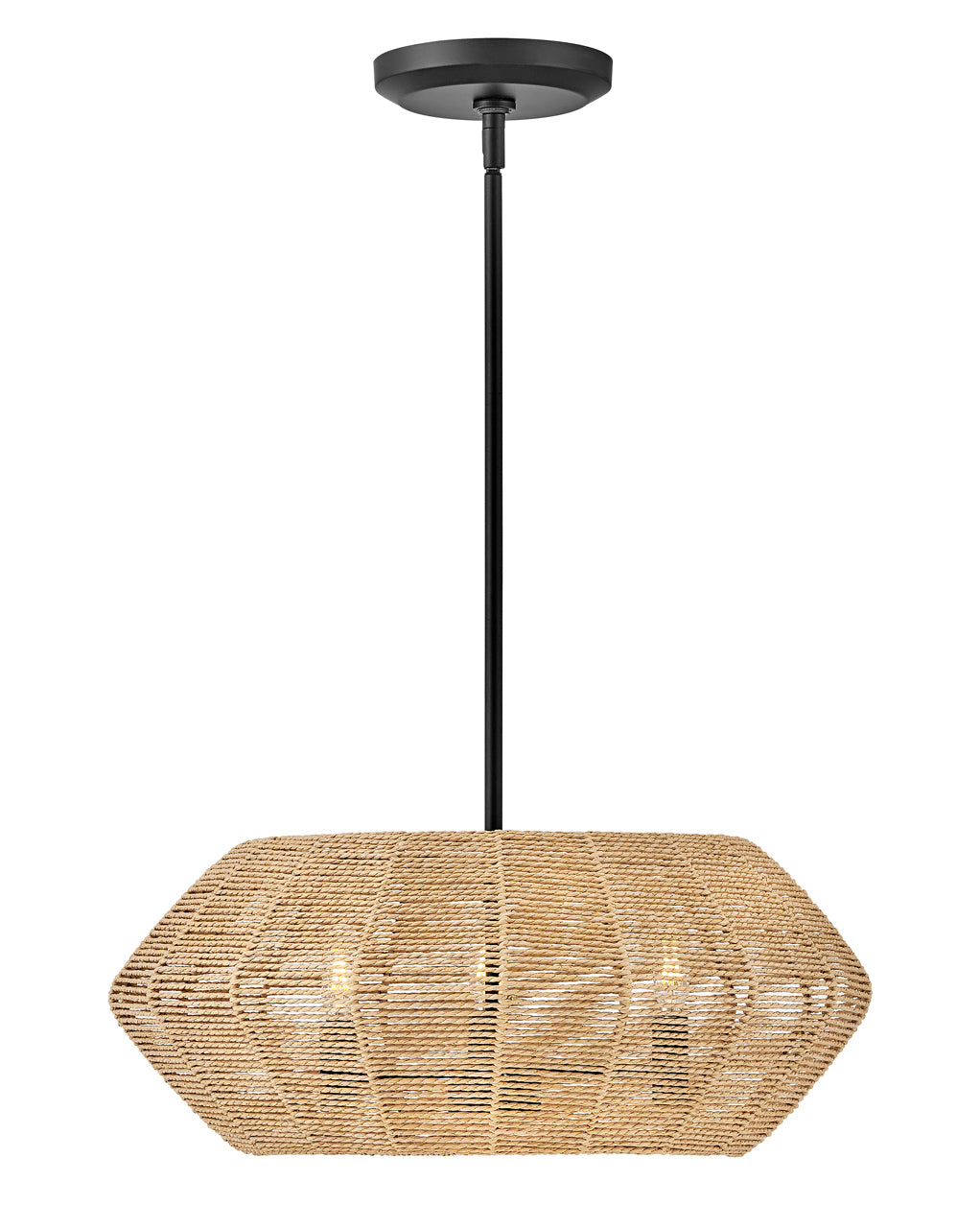 Luca Small Convertible Drum-Hinkley Lighting-HINKLEY-40383BLK-CML-ChandeliersBlack with Camel Rattan shade-5-France and Son