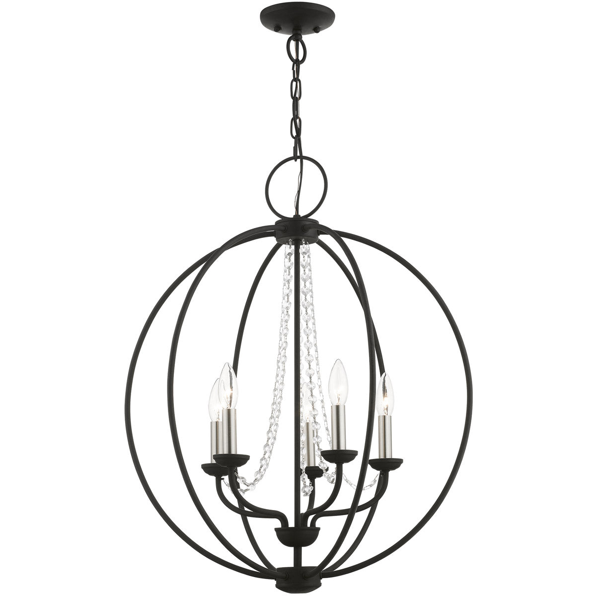 Arabella 5 Light Candles Chandelier Ceiling Light, Globe-Livex Lighting-LIVEX-40915-04-ChandeliersBlack with Brushed Nickel Finish Candles-5-France and Son