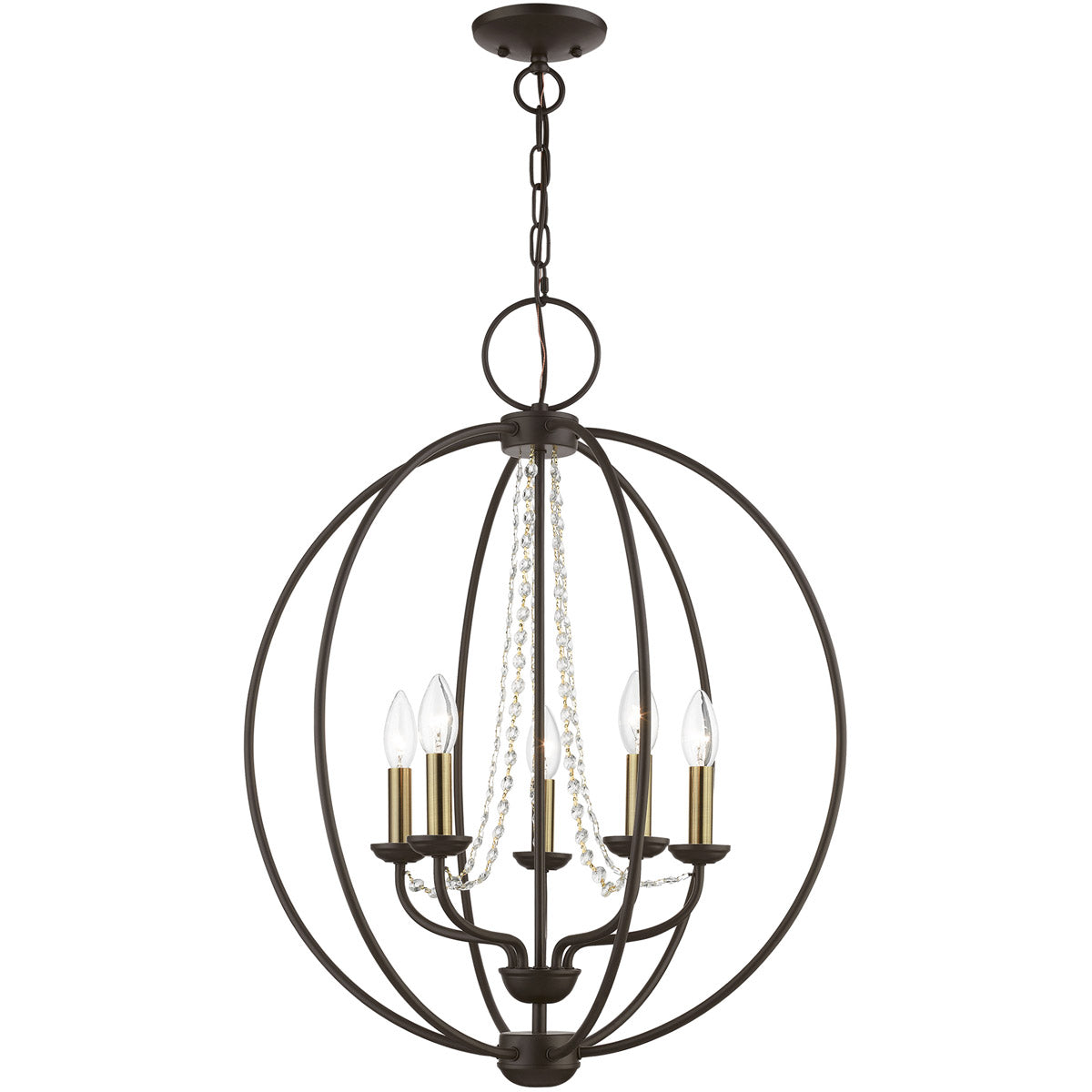 Arabella 5 Light Candles Chandelier Ceiling Light, Globe-Livex Lighting-LIVEX-40915-04-ChandeliersBlack with Brushed Nickel Finish Candles-6-France and Son