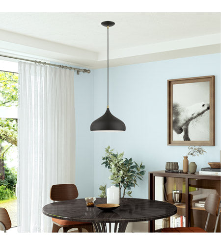 Amador Pendant Textured Black with Antique Brass Accents-Livex Lighting-LIVEX-41172-14-Pendants-2-France and Son