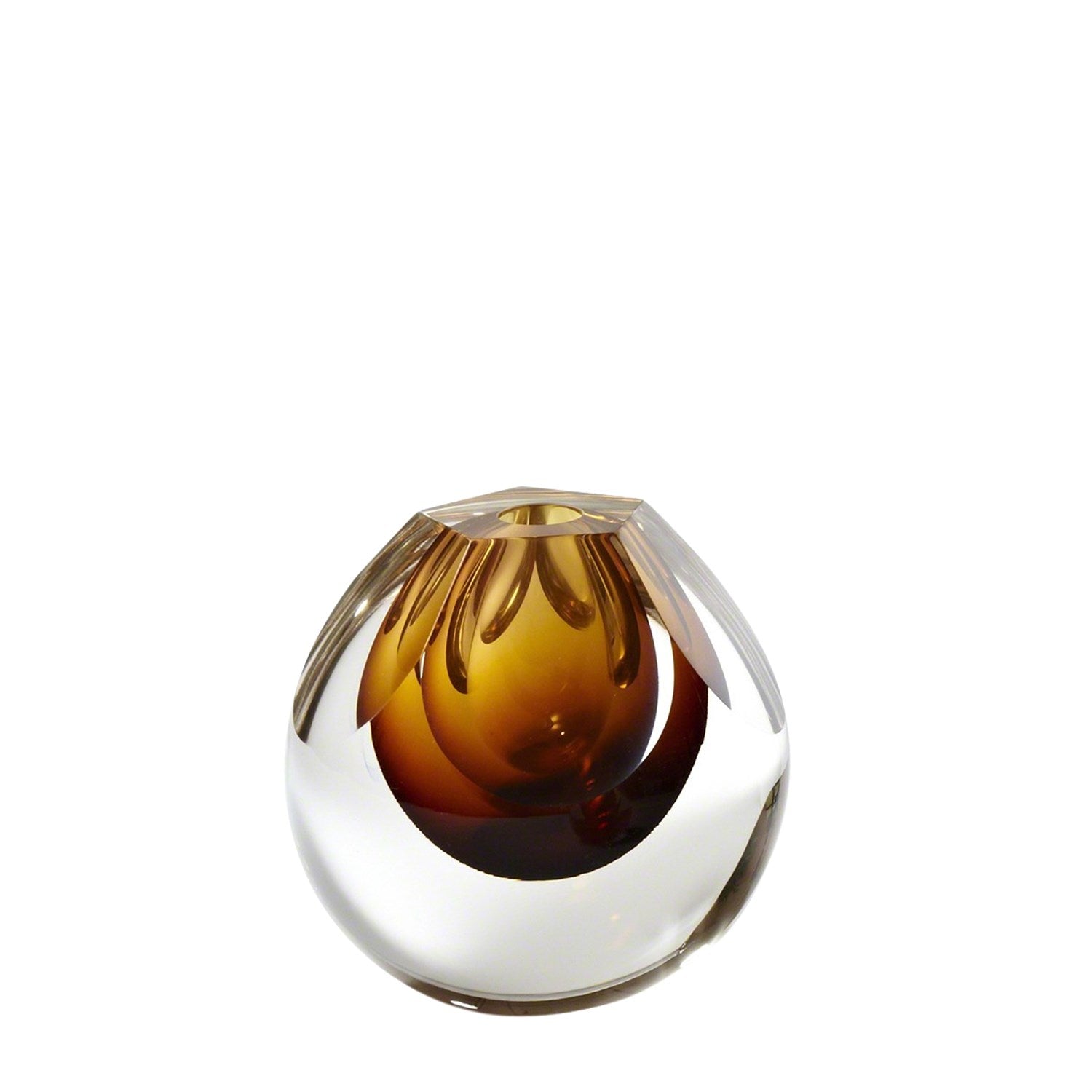 Pentagon Cut Glass Vase-Global Views-GVSA-6.60271-VasesPentagon Cut Glass Vase - Amber-3-France and Son