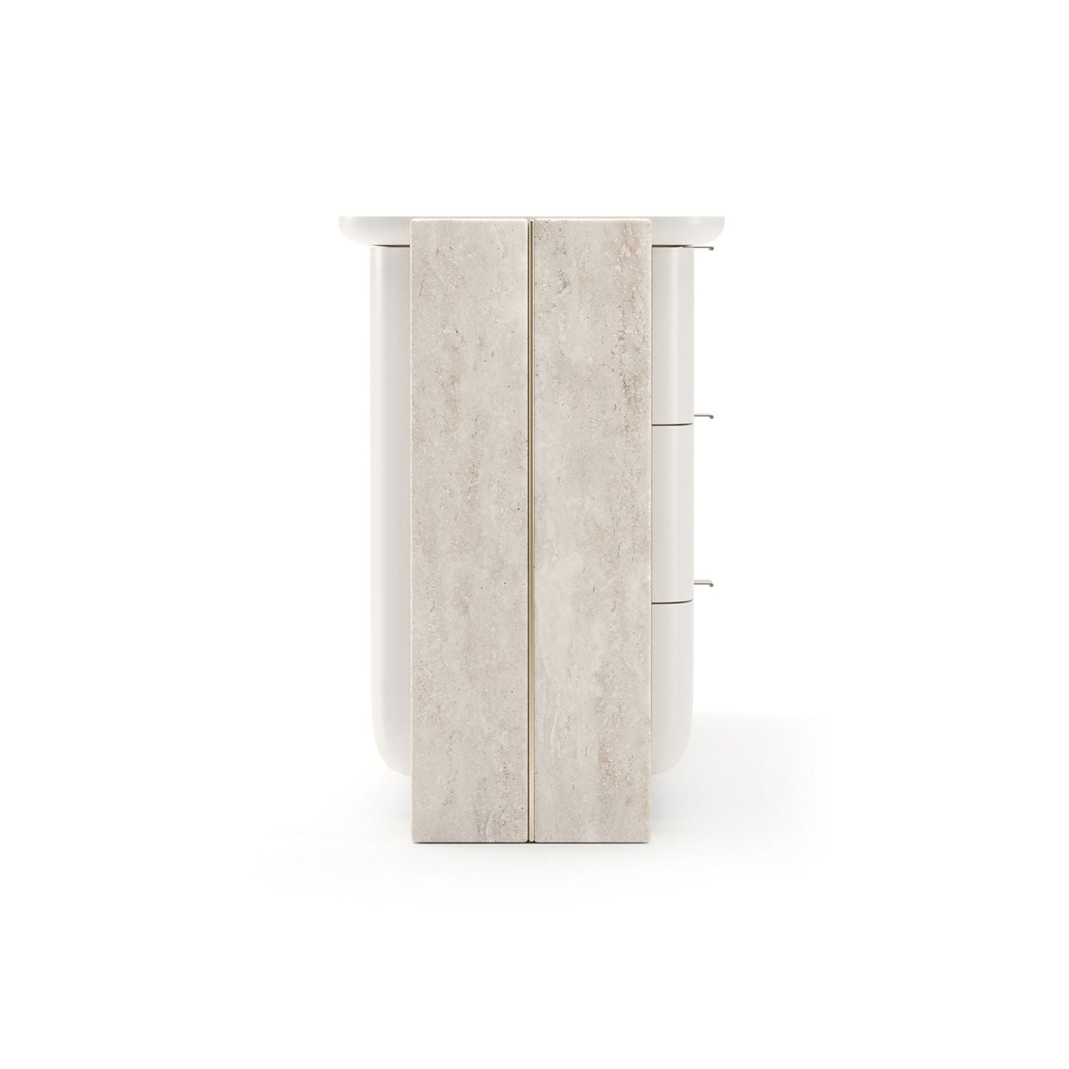 Additional view of Overlap 6-Drawer Dresser in ivory white and light travertine beige.
