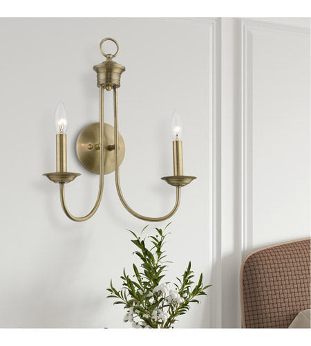 Estate 2 Light Antique Brass Double Sconce Wall Light-Livex Lighting-LIVEX-42682-01-Wall LightingBrass-2-France and Son