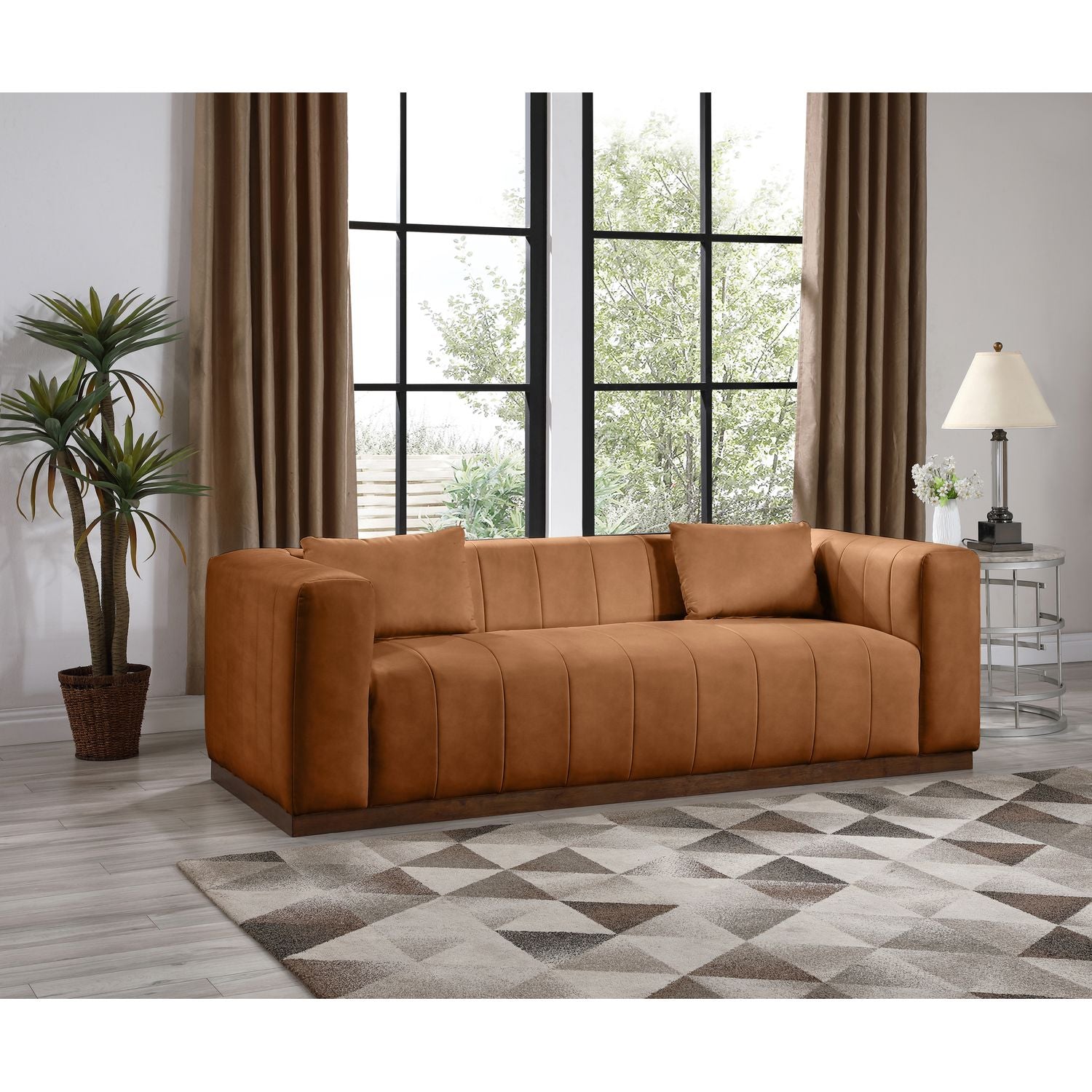 Miley 90.5" Vegan Leather Channel Tufted Sofa