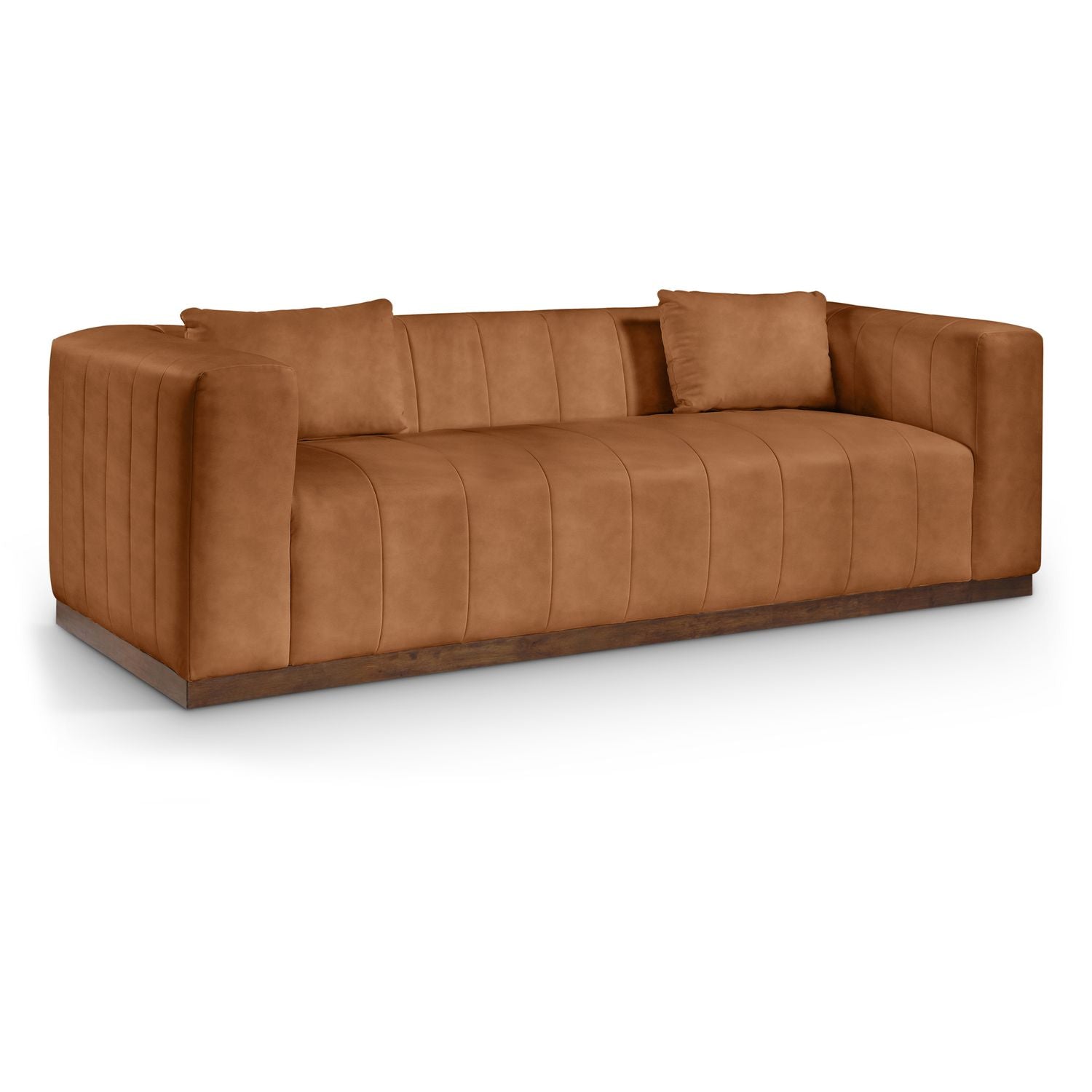 Miley 90.5" Vegan Leather Channel Tufted Sofa