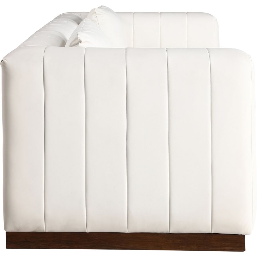 Miley 90.5" Vegan Leather Channel Tufted Sofa