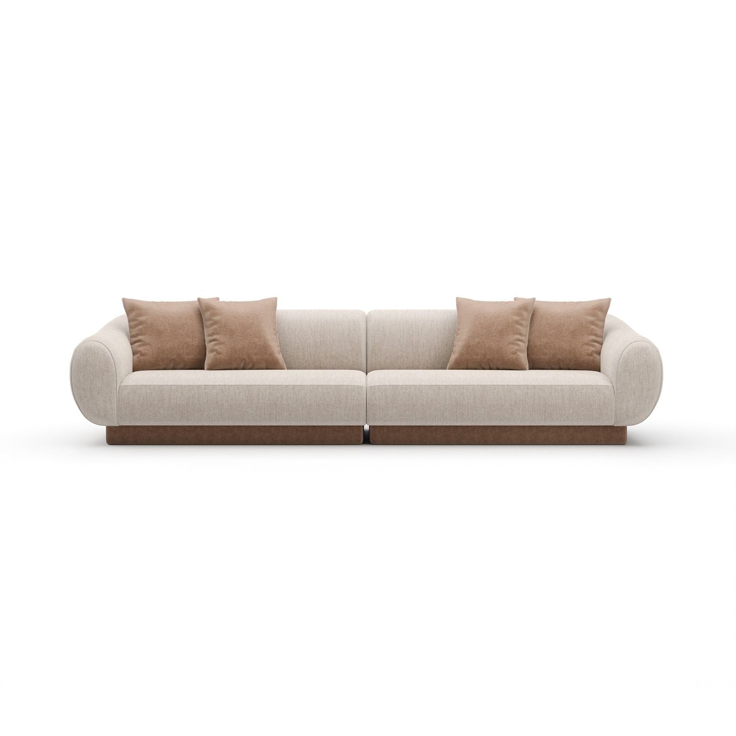 Seta 2 Piece Sofa 132, shown in beige and cream with fabric upholstery and wood base.