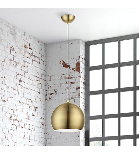 Stockton 1 Light 12 inch Pendant Ceiling Light, Globe-Livex Lighting-LIVEX-45482-01-PendantsAntique Brass with Polished Brass Accents-2-France and Son