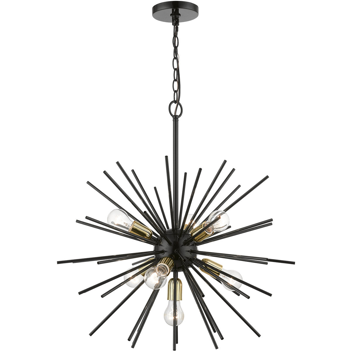 Tribeca 7 Light 25 inch Pendant Chandelier-Livex Lighting-LIVEX-46175-68-ChandeliersShiny Black with Polished Brass Accents-4-France and Son
