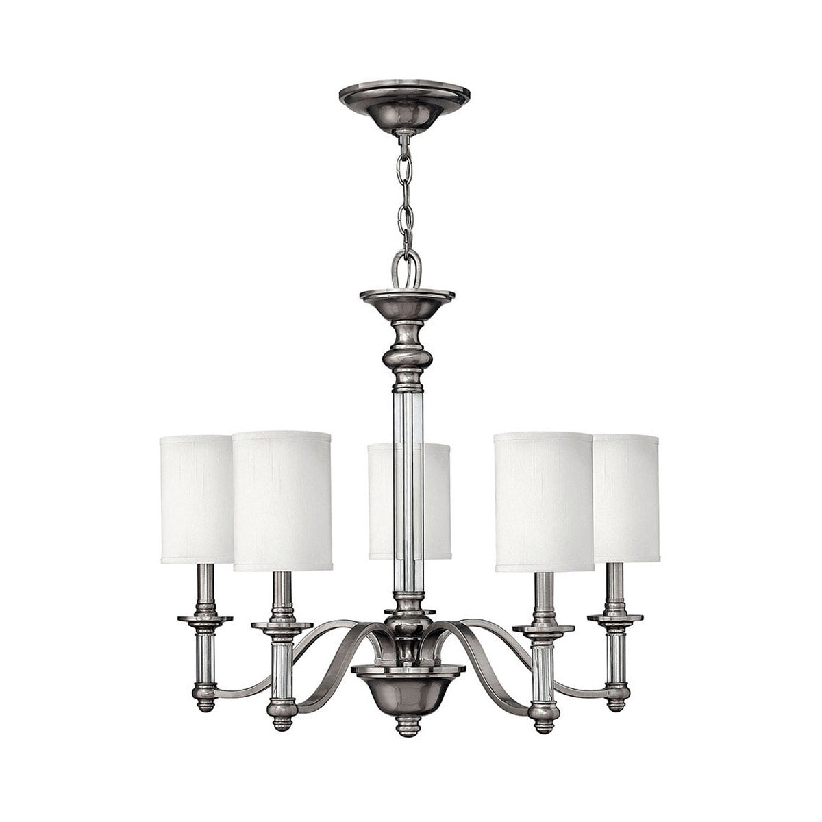 Sussex Chandelier Ceiling Light-Hinkley Lighting-HINKLEY-4795BN-Chandeliers5 Tier-Brushed Nickel / White Fabric Hardback-5-France and Son