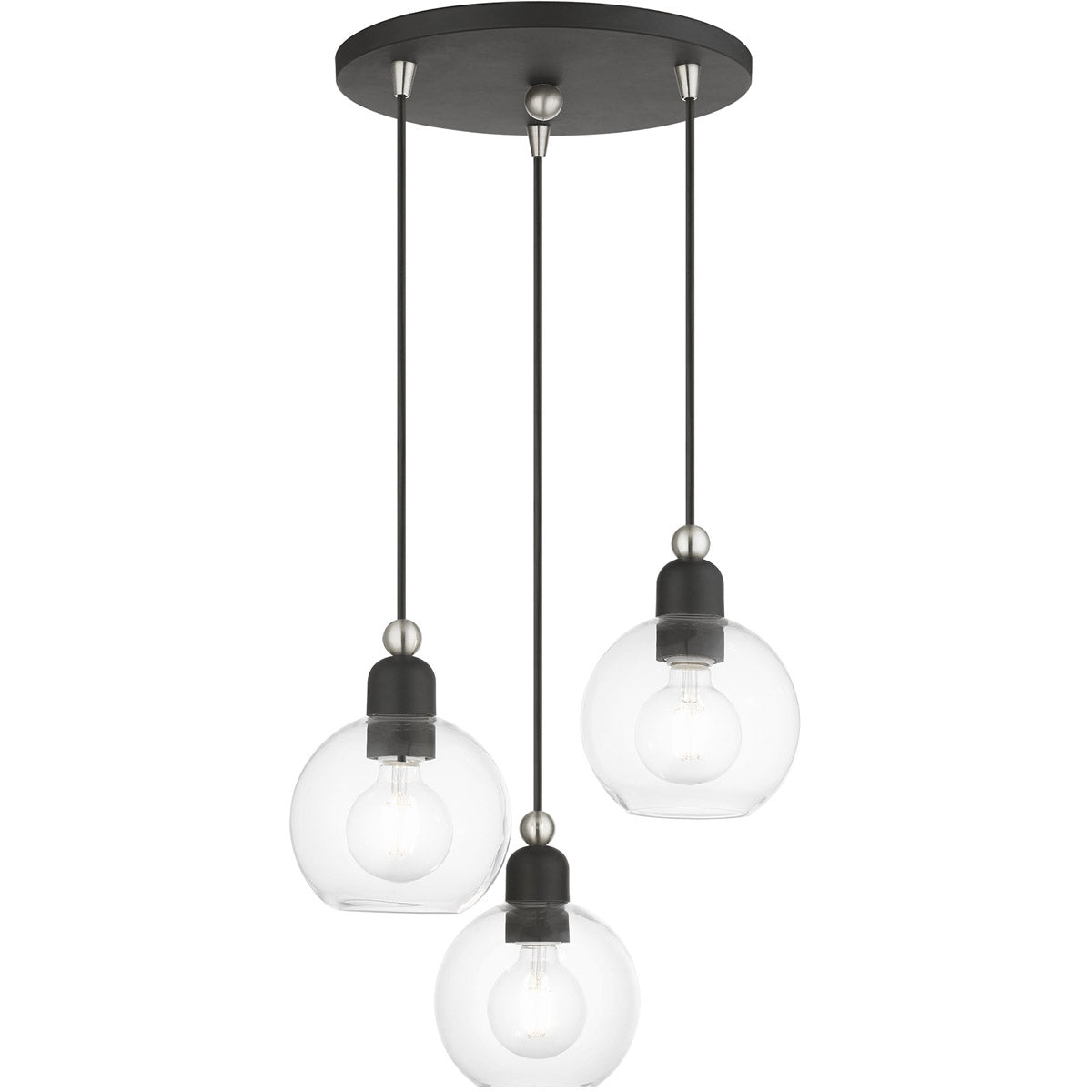 Downtown 3 Light 16 inch Multi Pendant-Livex Lighting-LIVEX-48973-04-PendantsBlack with Brushed Nickel Accents-2-France and Son