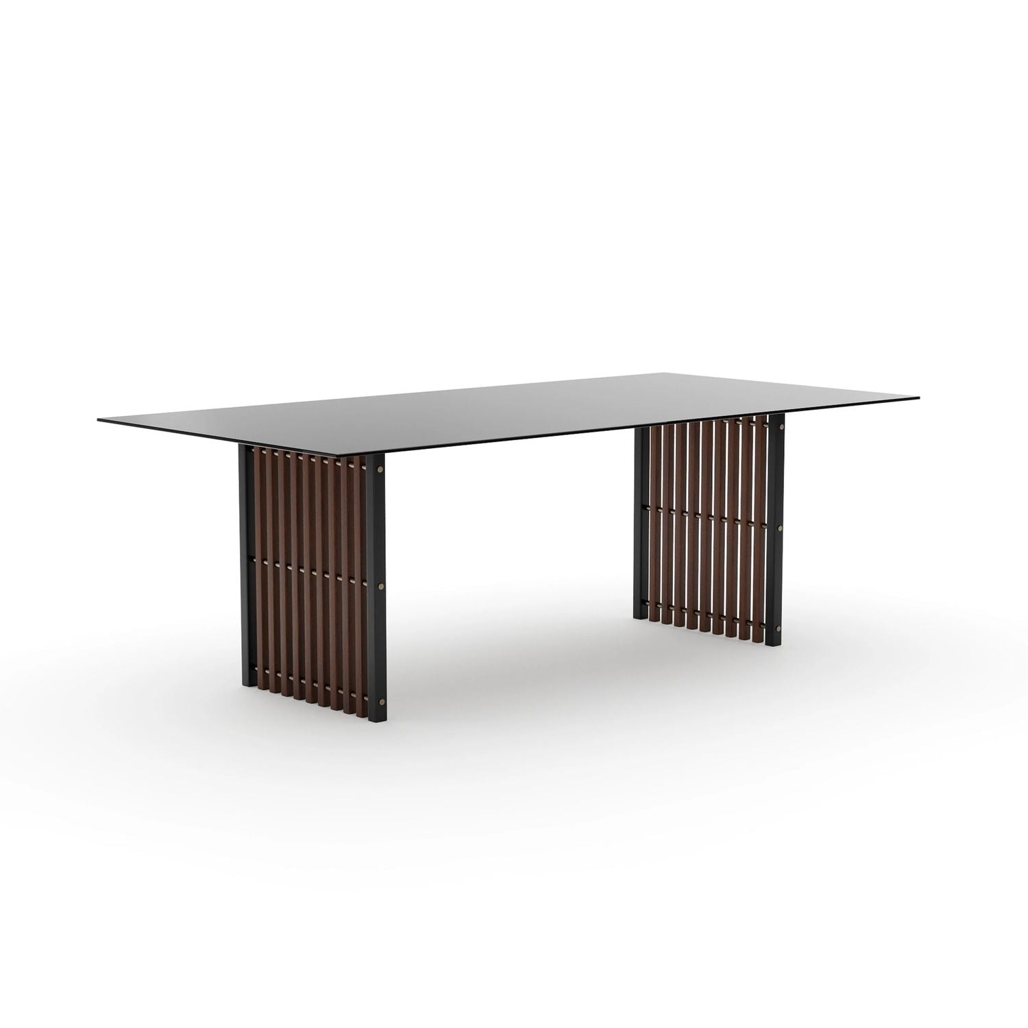 Alternate view of Pinstripe Dark Slatted Dining Table 84 in black and dark brown.