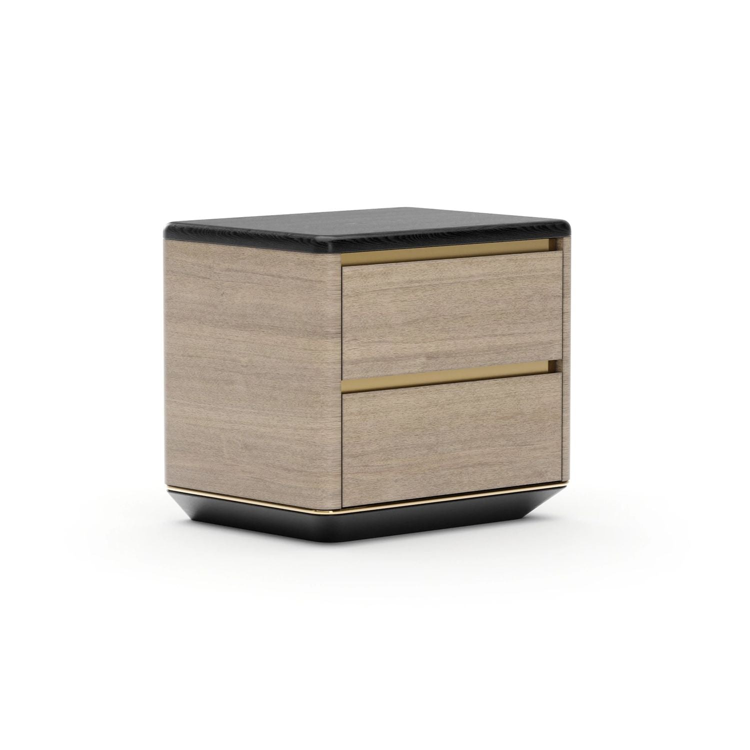 Alternate view of Madera Plinth Nightstand in light oak brown and black.