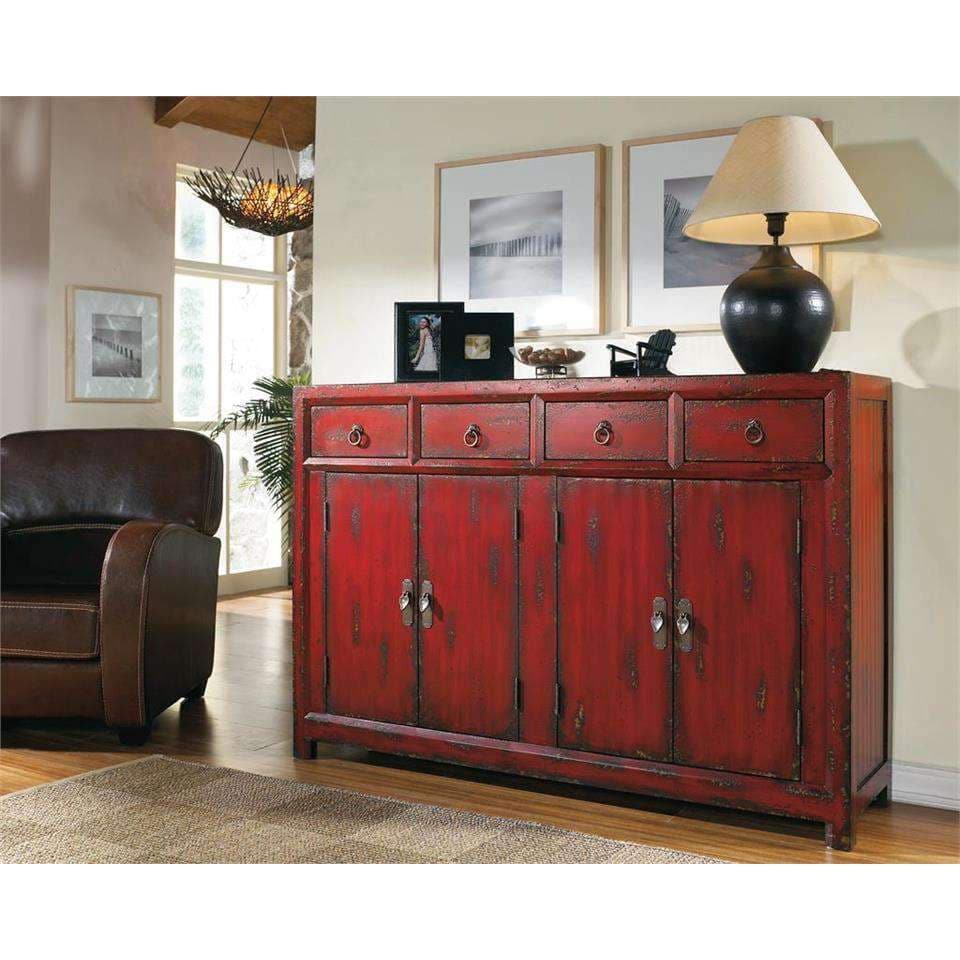 58'' Red Asian Cabinet-Hooker-HOOKER-500-50-711-Sideboards & Credenzas-2-France and Son