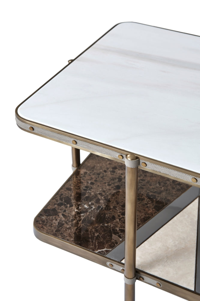 Iconic Two Tiered Side Table-Theodore Alexander-THEO-5029-086-Side TablesStriated White Marble-4-France and Son