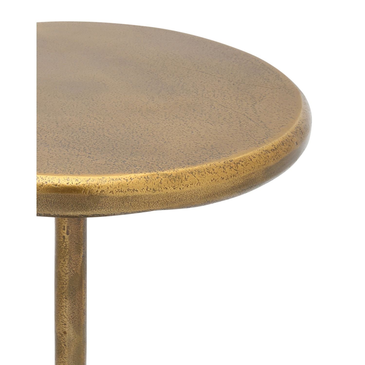 Alternate view of Carillon Accent Table, featuring antique brass finish, aluminum, and a pedestal base.