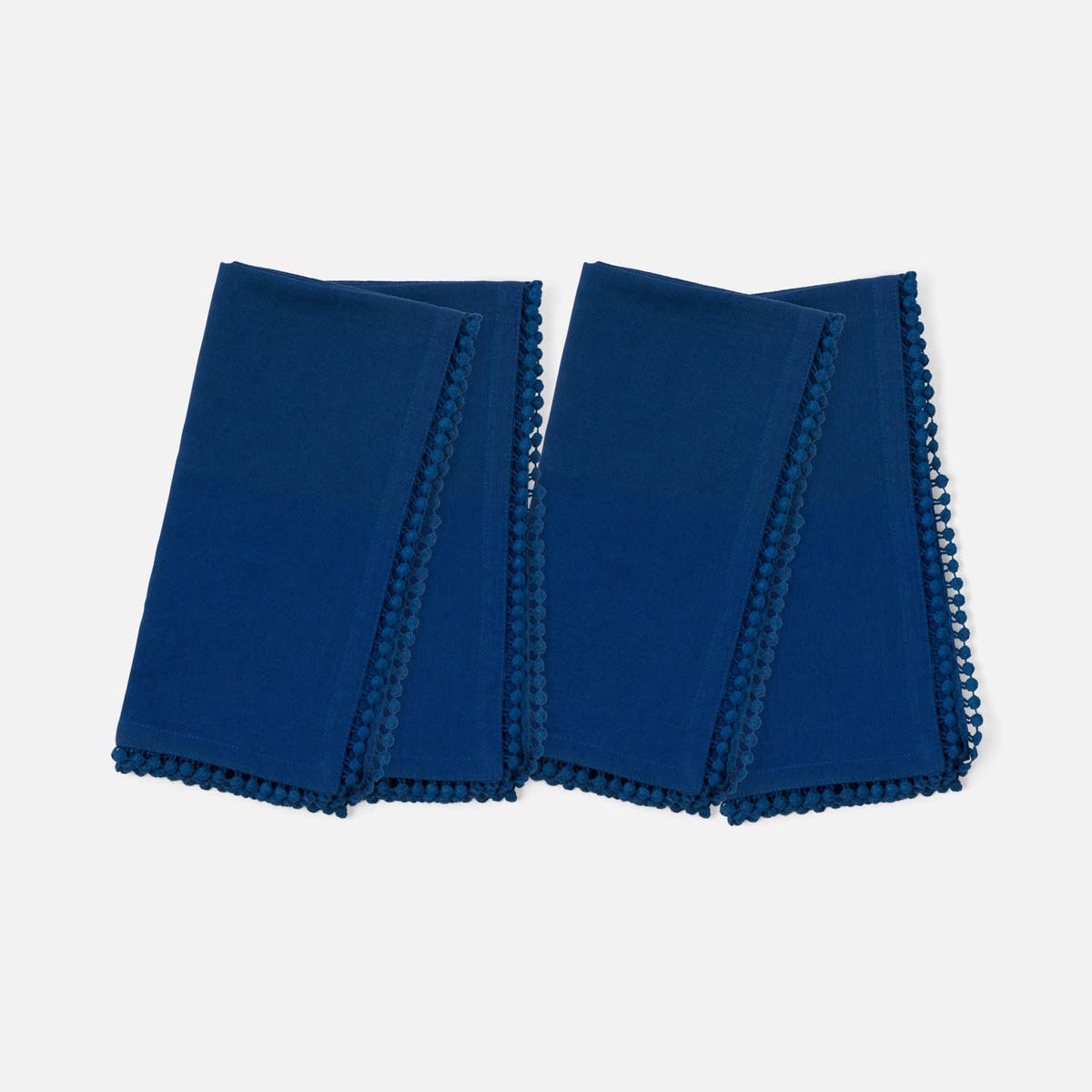 Margot Classic Blue Pom Pom Border Napkin Cotton Canvas 22X22 Pack/4