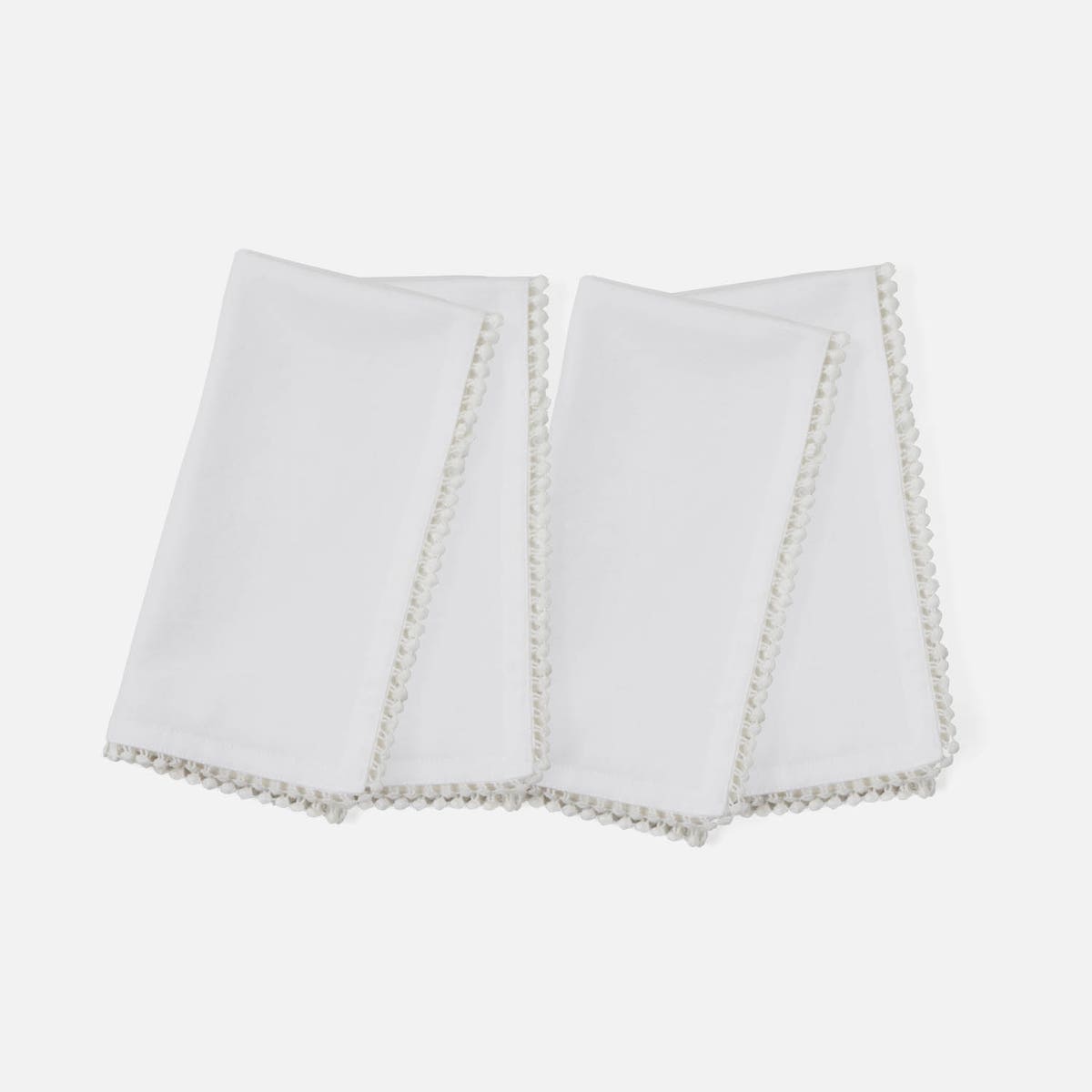 Margot White Pom Pom Border Napkin Cotton Canvas 22X22 Pack/4