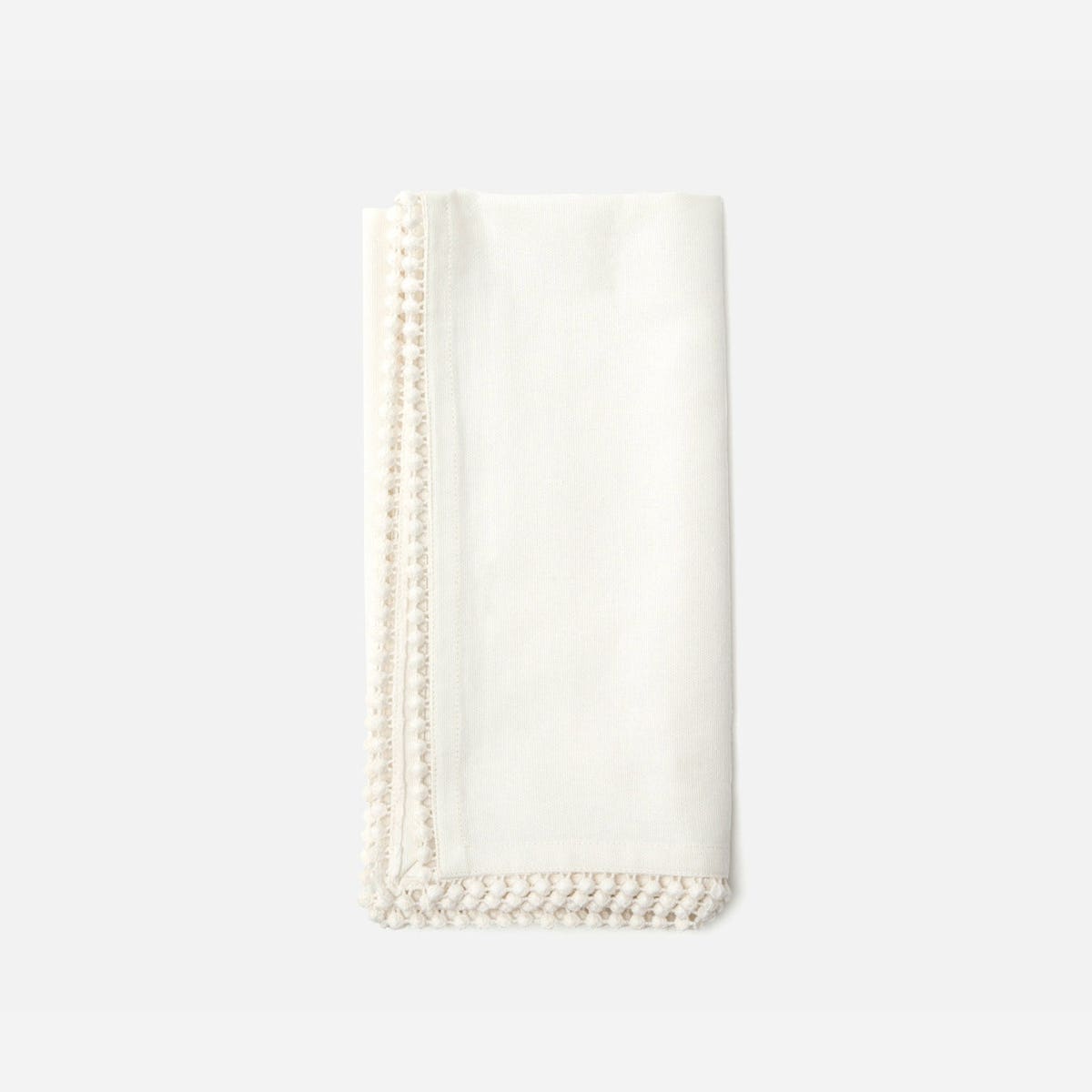 Margot Ivory Pom Pom Border Napkin Cotton Canvas 22X22 Pack/4