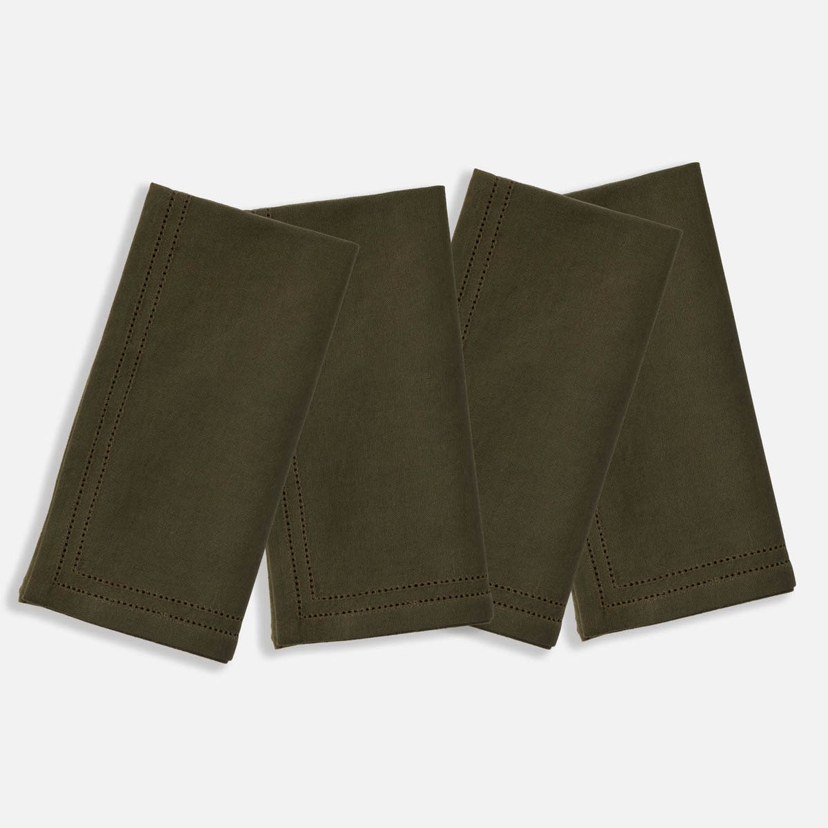 Betty Dark Olive Double Eyelet Napkin Cotton Canvas 20X20 Pack/4