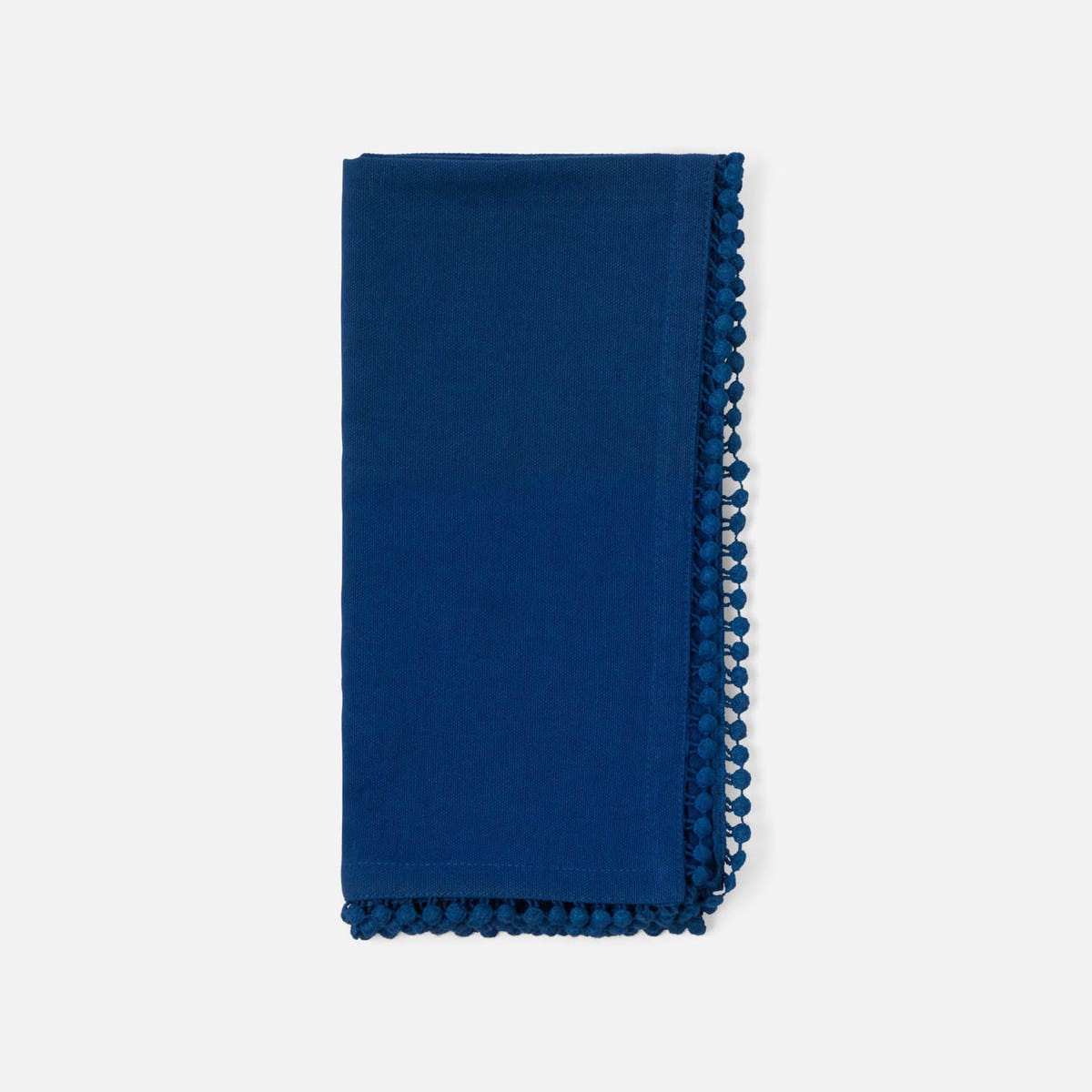 Margot Classic Blue Pom Pom Border Napkin Cotton Canvas 22X22 Pack/4