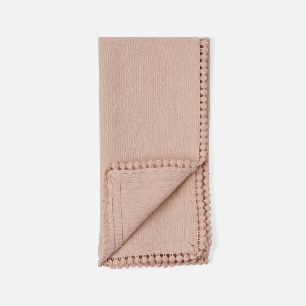 Margot Dusty Rose Pom Pom Border Napkin Cotton Canvas 22X22 Pack/4