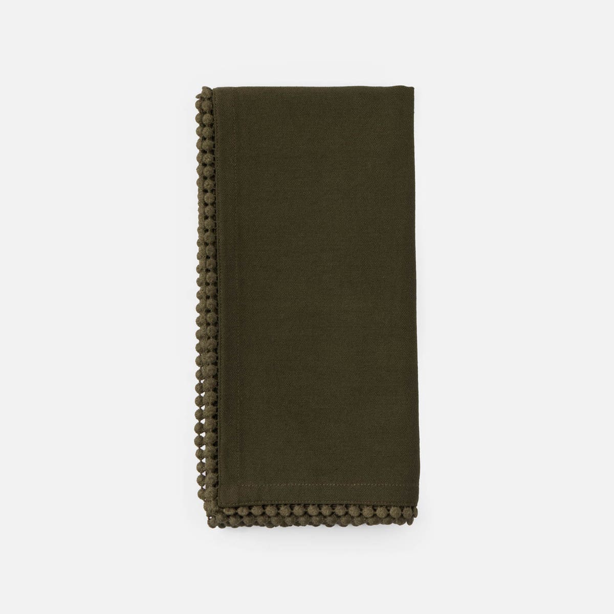 Margot Dark Olive Pom Pom Border Napkin Cotton Canvas 22X22 Pack/4