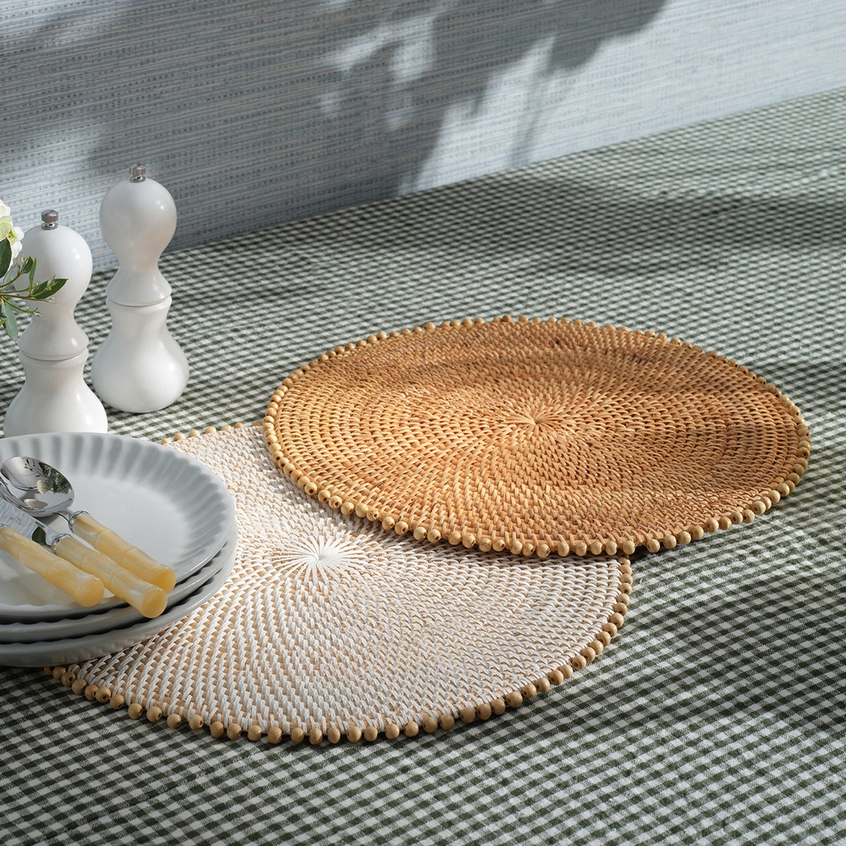 Cassia Natural Beaded Round Placemat Rattan/Wood Pack/4
