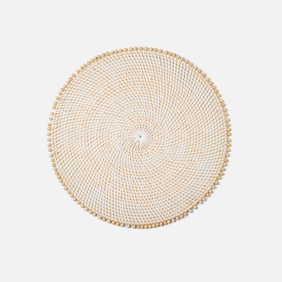 Cassia White/Natural Beaded Round Placemat Faux Rattan/Wood Pack/4
