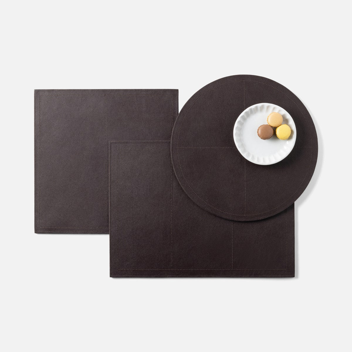 Evan Aubergine Rectangular Placemat Full Grain Leather Pack/2