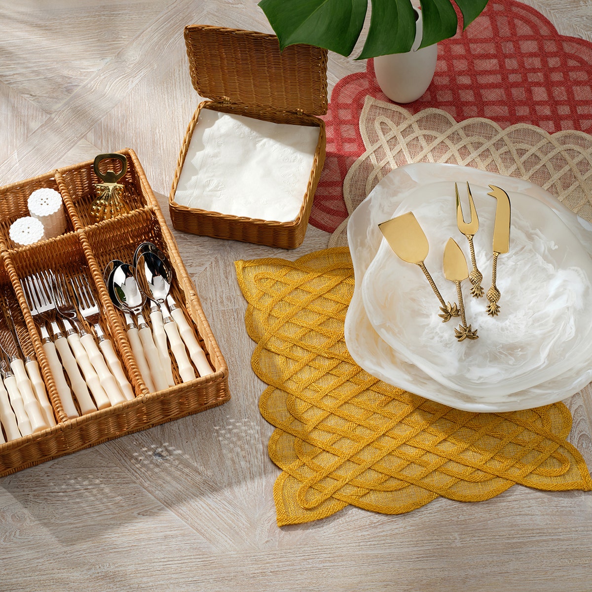 Ines Sand Woven Square Placemat Abaca Pack/4