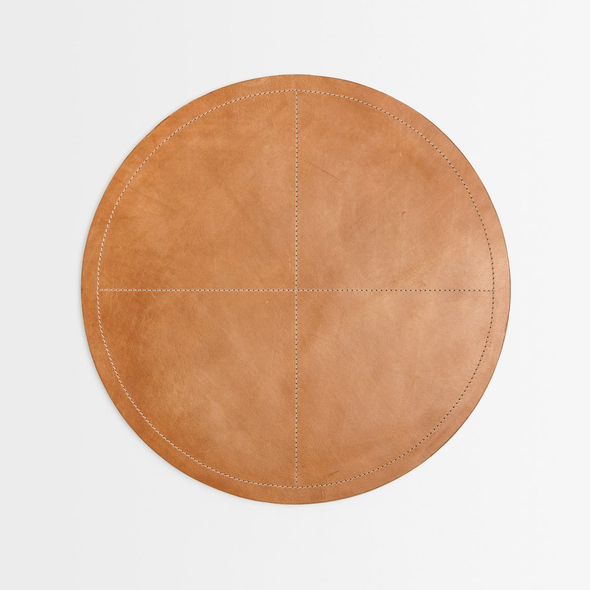 Evan Aged Camel Round Placemat Full Grain Leather Pack/2