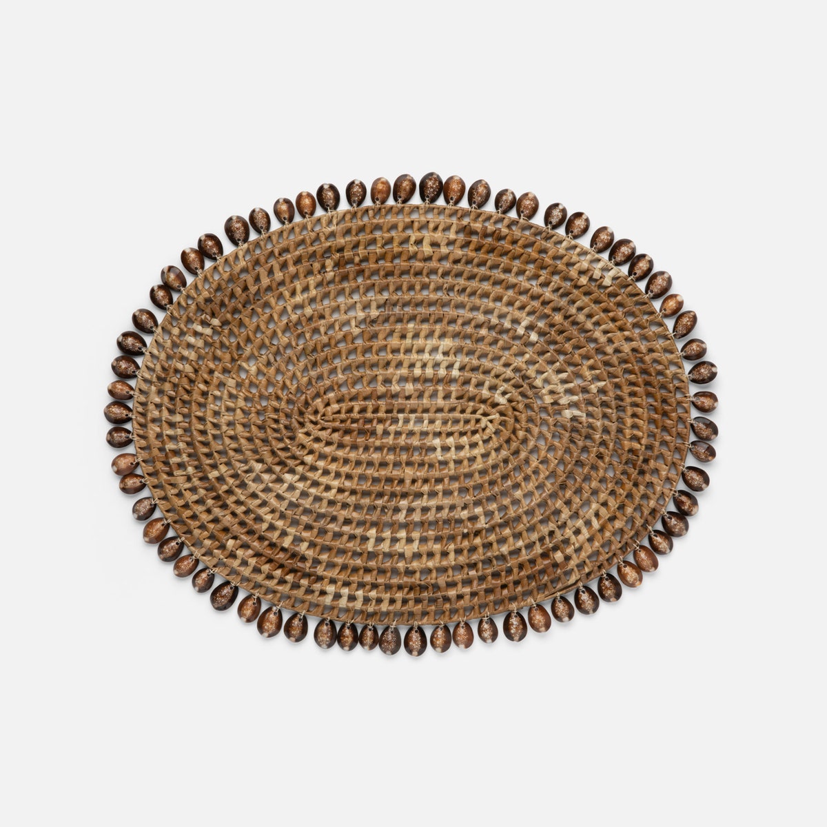Bondi Natural Cowrie Shell/Brown Pandan Leaf Oval Placemat Pack/2