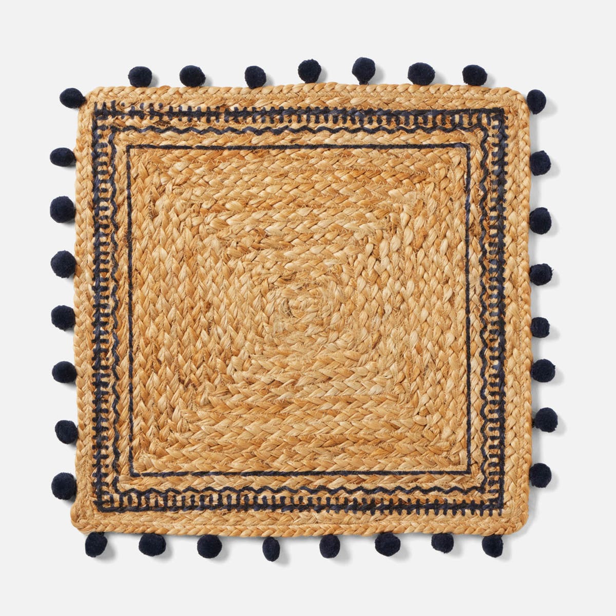 Giada Natural/Navy Pom Pom Square Placemat Jute Pack/4