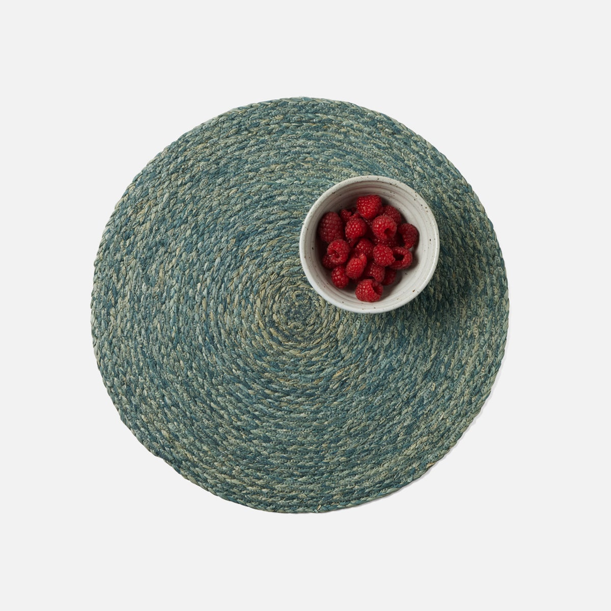 Zoey Teal Round Placemat Raffia Pack/4