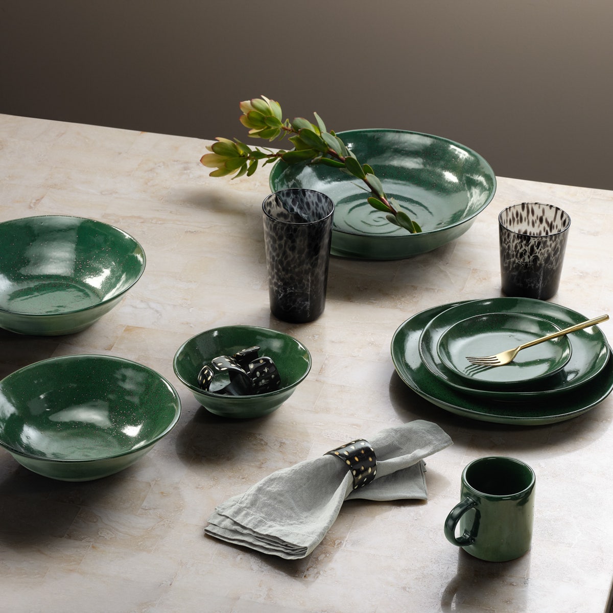 Marcus Dark Green Salt Glaze Cereal/Ice Cream Bowl Stoneware Pack/4