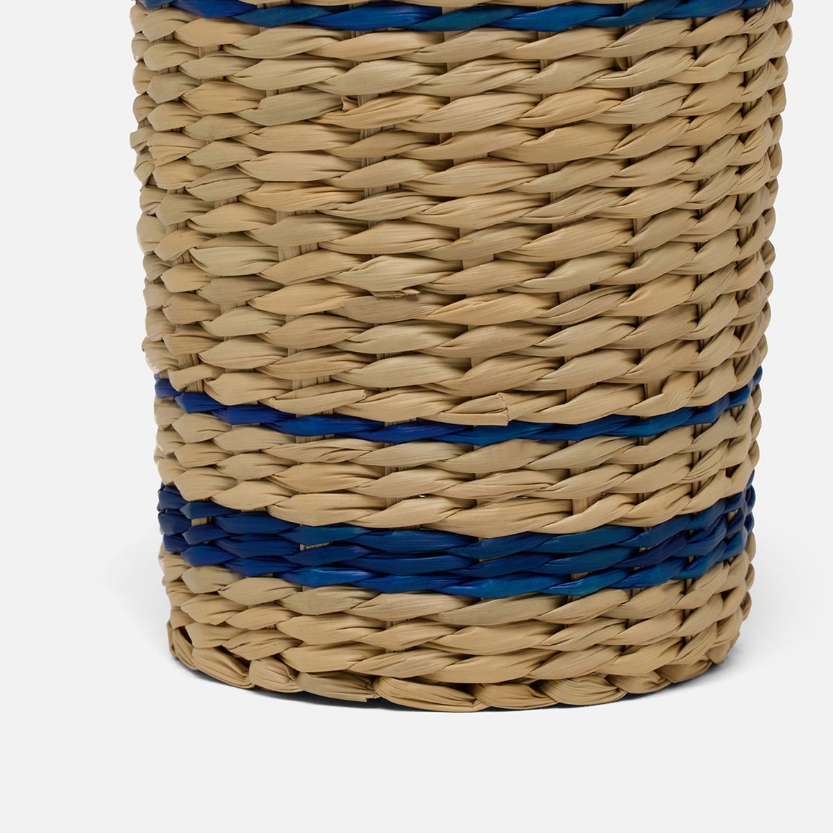 Zaley Natural/Navy Stripe Highball Woven Hand Blown Glass/Seagrass Pack/6