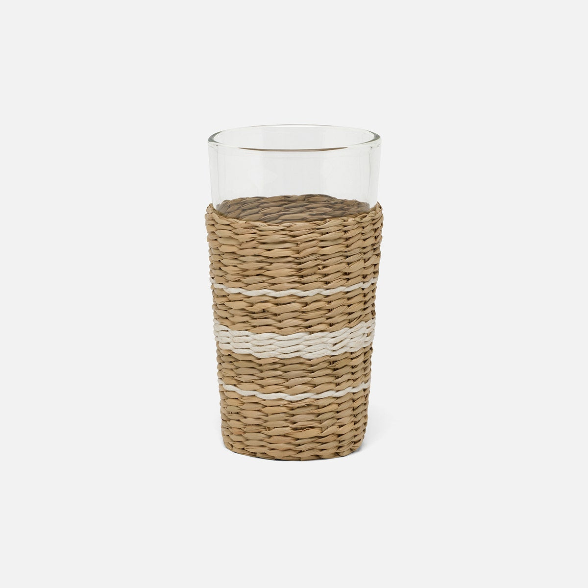 Zaley Natural/White Stripe Highball Woven Hand Blown Glass/Seagrass Pack/6