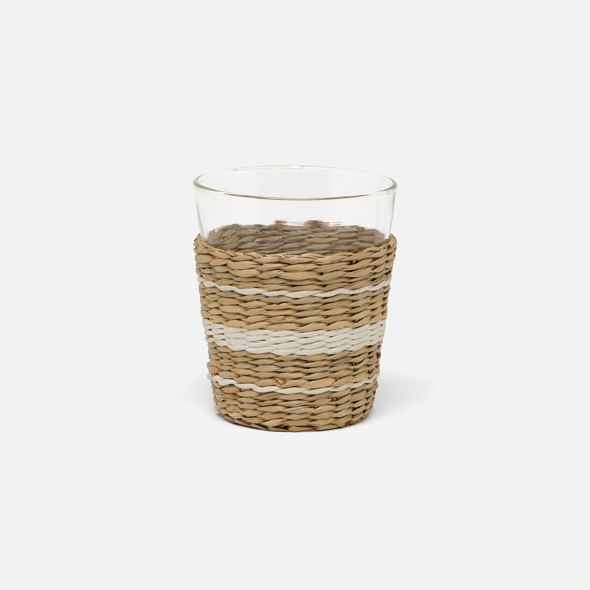Zaley Natural/White Stripe Tumbler Woven Hand Blown Glass/Seagrass Pack/6